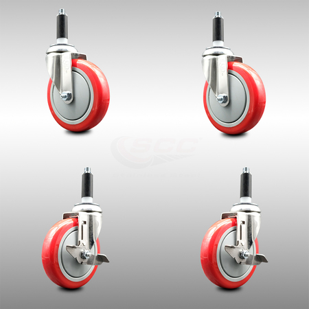 SERVICE CASTER 5 Inch 316SS Red Poly Swivel 7/8 Inch Expanding Stem Caster Brake SCC, 2PK SCC-SS316EX20S514-PPUBRED-2-TLB-2-78